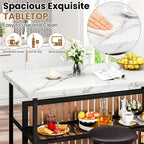 Kitchen Island Bar Table & 2 Stools Set, White Faux Marble, Storage Shelf, Space Saving, Home Bar Furniture