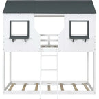 White Twin Over Twin Low House Bunk Bed