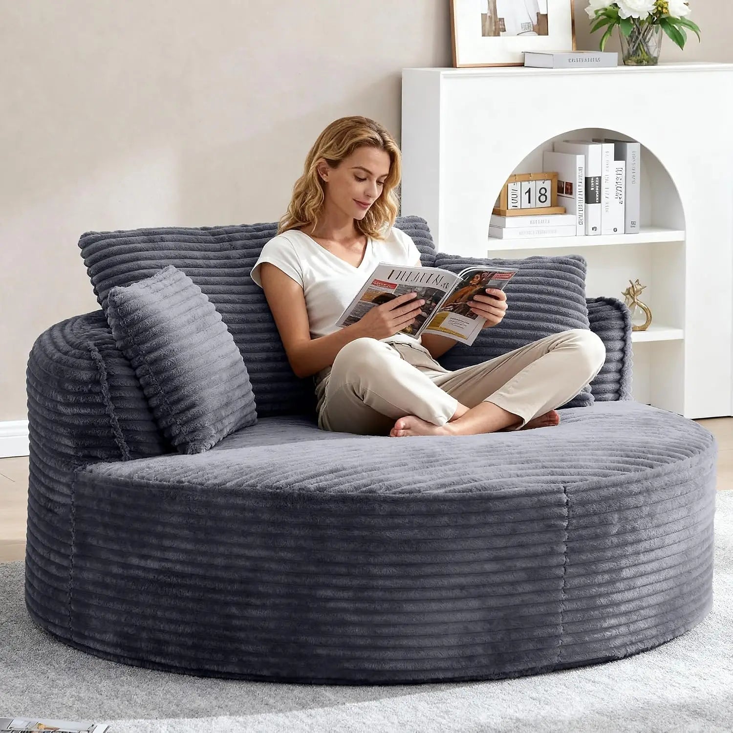 Oversized Round Corduroy Cloud Lounge Chair