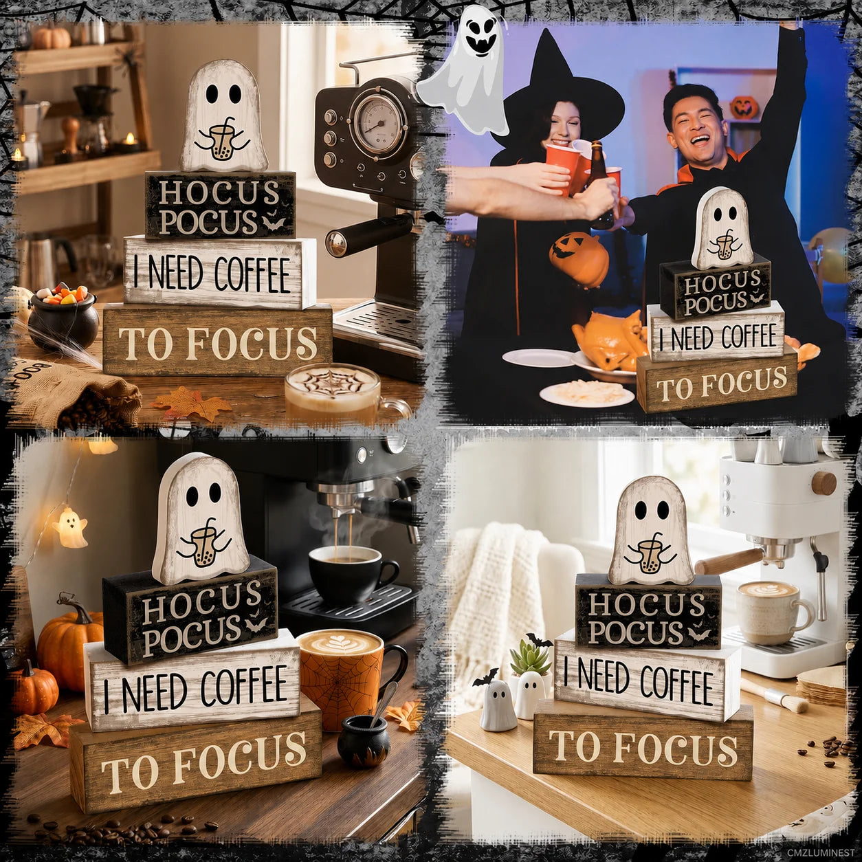 HavenHarvest 4-Piece Wooden Ghost Stack Décor Set – Farmhouse Halloween Tabletop Decorations
