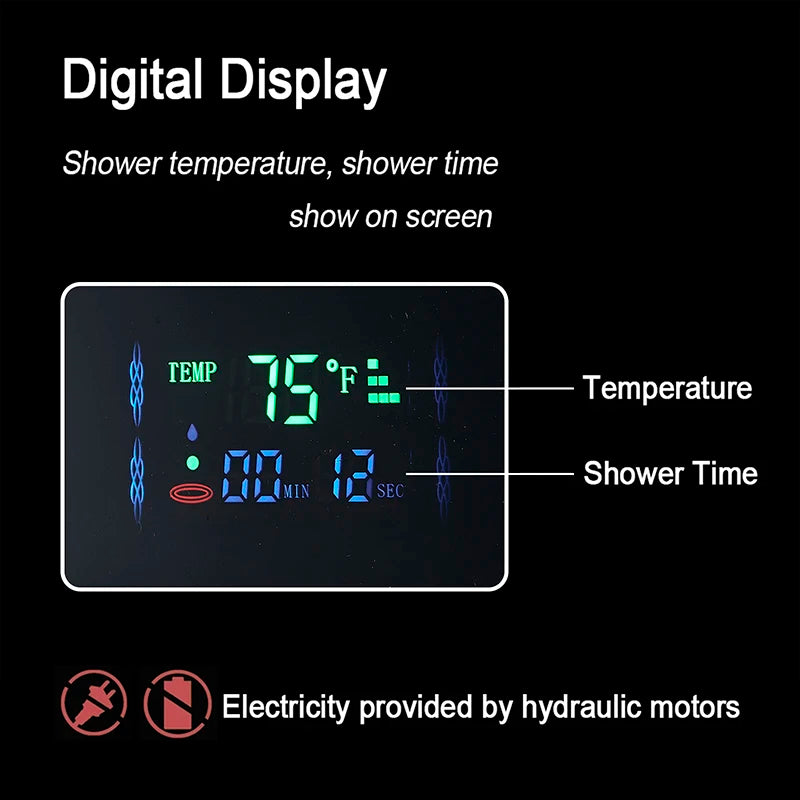 Cascade Luxe LED Shower Panel System with Digital Temperature Display & SPA Massage Jets