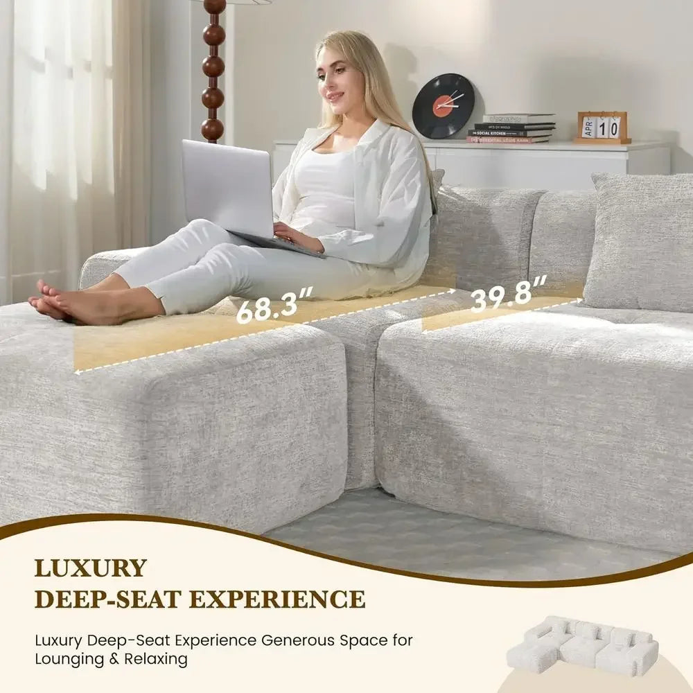 Oversized Modular Cloud Sectional with Convertible Chaise & Ottoman