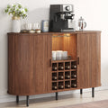 Walnut Wine Bar Cabinet with LED Lights, Wine Rack, Glass Holder & Charging Station - 55.1"