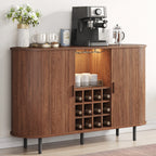 Walnut Wine Bar Cabinet with LED Lights, Wine Rack, Glass Holder & Charging Station - 55.1"