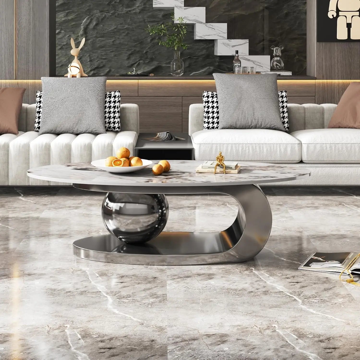Havencrest Oval Faux Marble Coffee Table