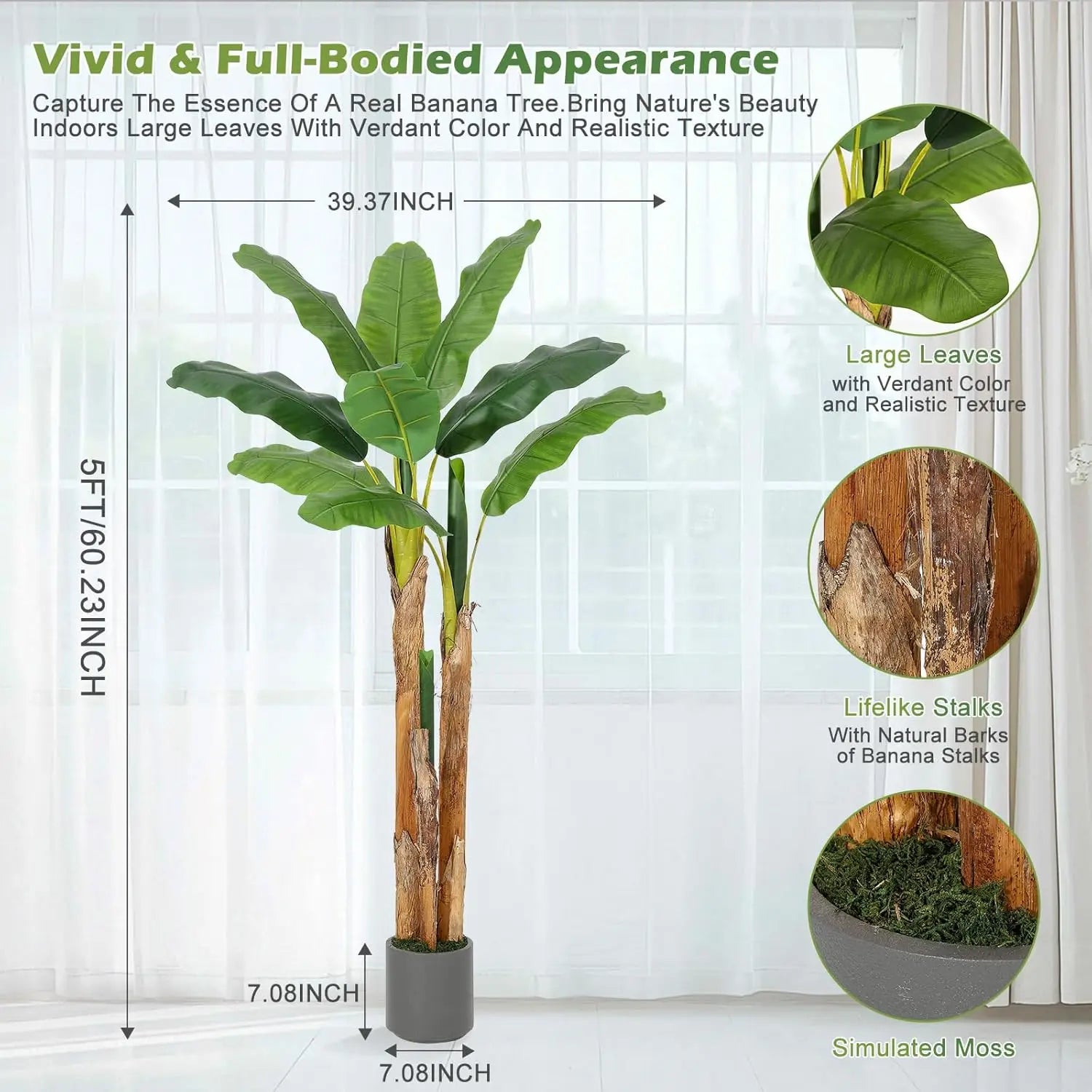 Tropical Haven Faux Banana Tree with Grey Planter – 5FT, 6FT & 7FT
