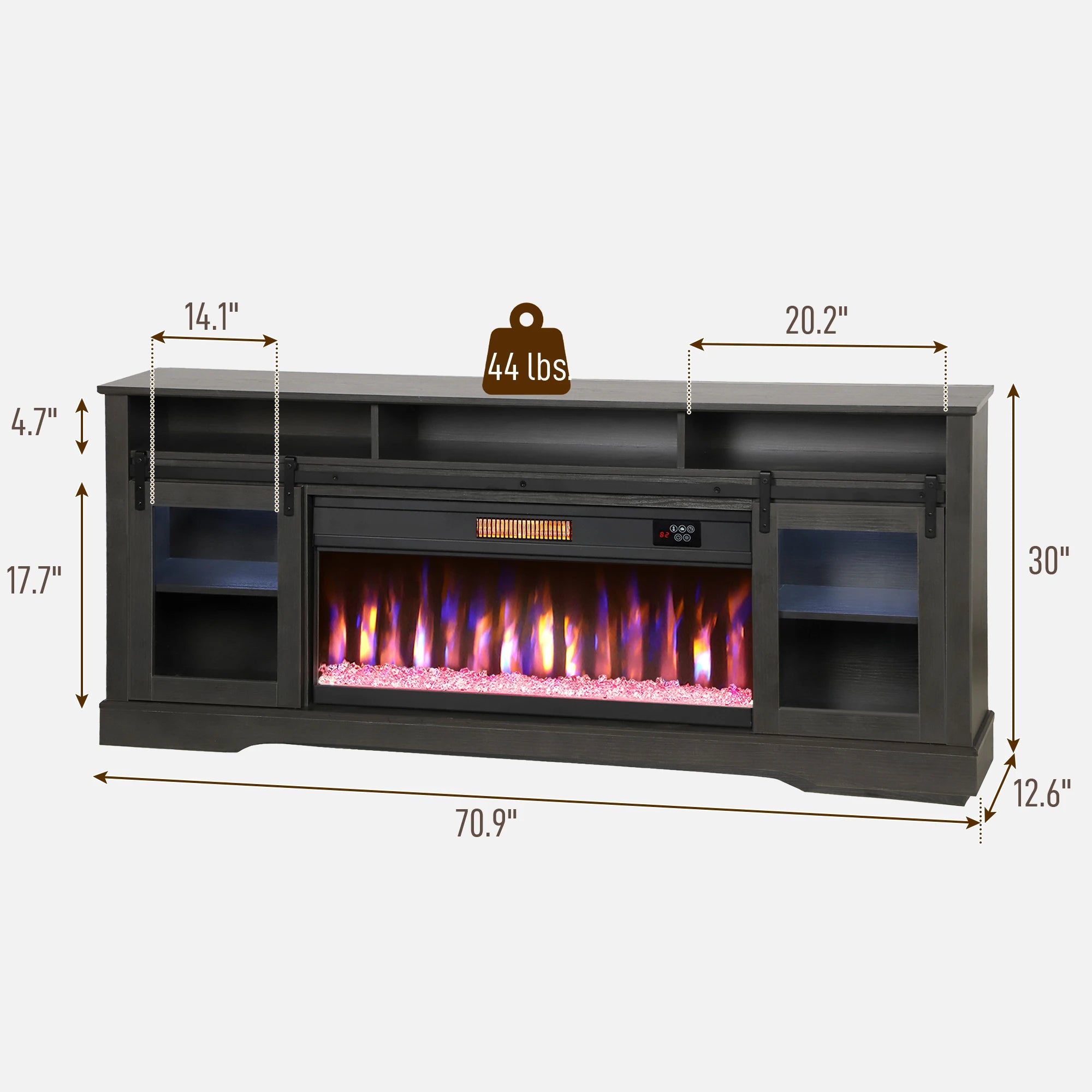 HOMCOM Fireplace TV Stand for TVs Up to 80 Inches, Modern Entertainment Center with 36" Glass Electric Fireplace & LED Lights, TV Console with Open Storage and Side Cabinets for Living Room, Black