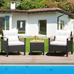 3-Piece Patio urniture Set, PatioOutdoor Rattan Soa Set with Coee Table, Patio Contion Set with Removable Cushion, Cozy Acacia W