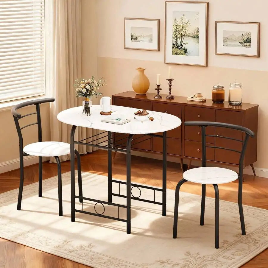 Round Dining Table & Chair Set with Wine Storage