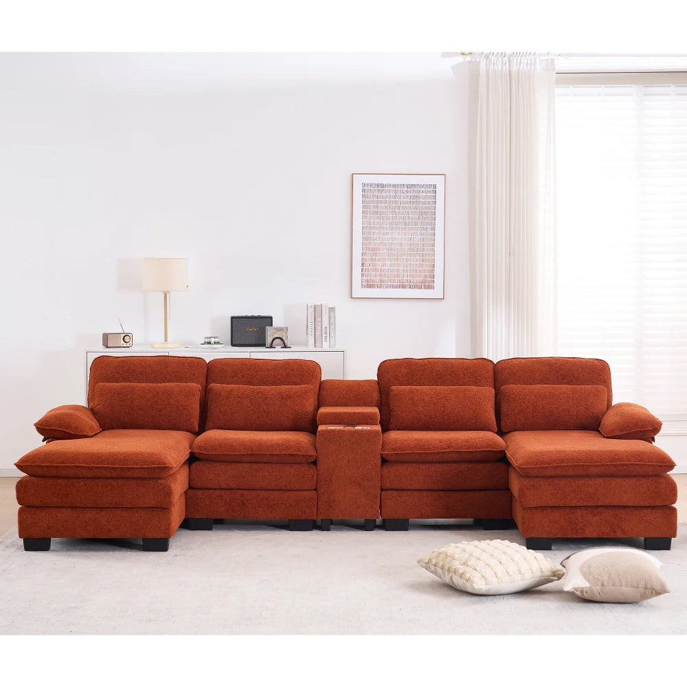Cloudhaven U-Shaped Chenille Sectional Sofa with Storage – 124 Inch