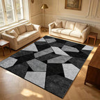 Modern Abstract Geometric Area Rug Black Grey Splicing Block Carpet for Living Room Bedroom Home Decor Floor Mat