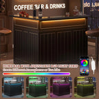 L-Shaped Corner Bar Cabinet with Fridge Space, LED Lights, Wine Storage & Charging Station