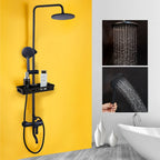 Matte Black Rainfall Shower System with Storage Shelf & Handheld Shower