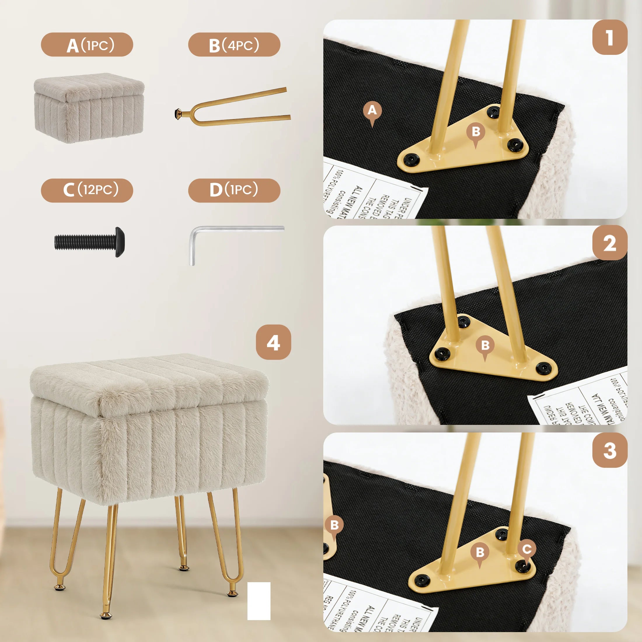 Luna Luxe Faux Fur Storage Ottoman