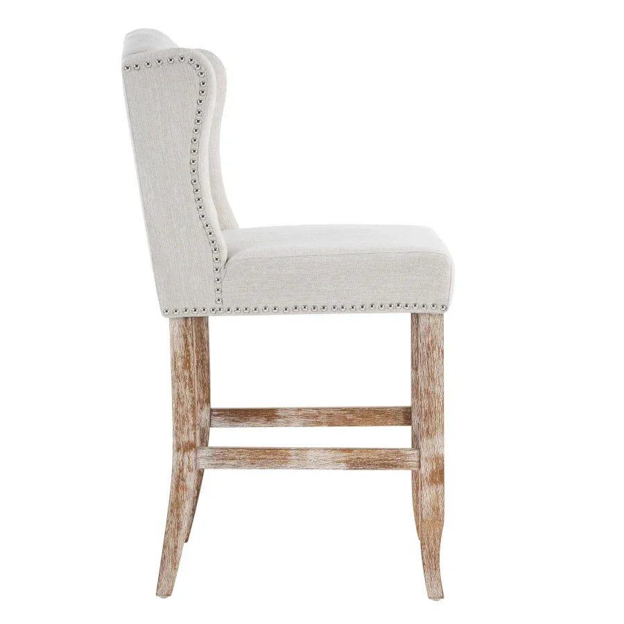 26.78'' seat height Vienna Contemporary Fabric Tufted Wingback Counter Stools, Set of 2, Beige