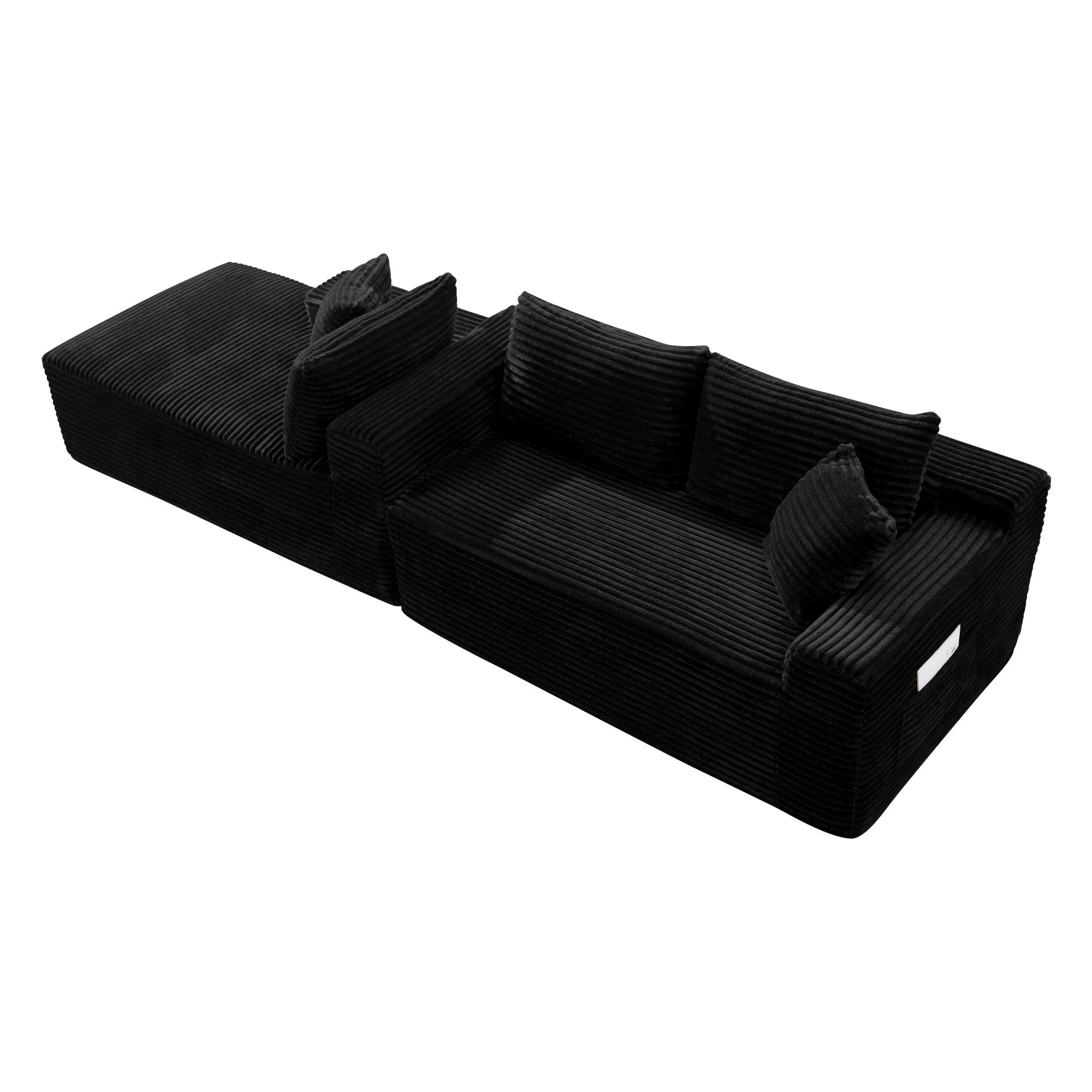 94.5" U-Shaped Sectional Sofa with Deep Seat, No Assembly Modular Cloud Couch in Corduroy Fabric with Ottoman, Space-Saving Sleeper for Living Room Bedroom Apartment, Black