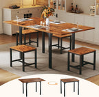 Extendable Kitchen Table Chairs Set of 4,  Compact Kitchen Table and 4 Stools Small Space,