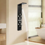 6-Function LED Shower Panel Tower with 8 Massage Jets – Black