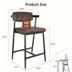 Upholstered Counter Height Bar Stools with Arms, Wide Seats & Metal Frames