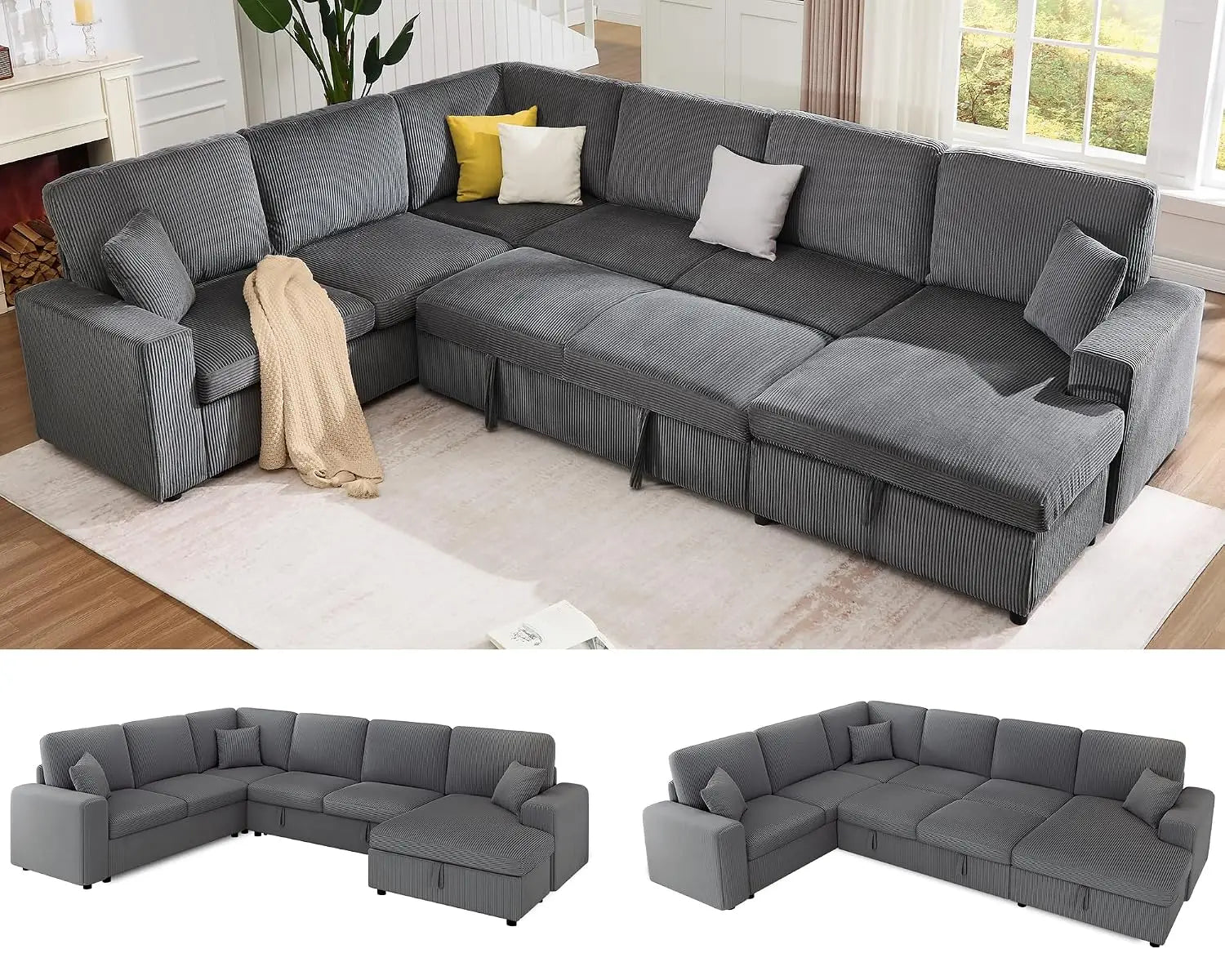 130" Sofa Bed, Sleeper Sofa, Pull Out Sleeper Couch with Storage, Convertible 6-Seater Sofa Bed for Living Room,, Customized