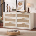 Boho Rattan 6-Drawer Dresser & TV Stand Organizer – 54 Inch