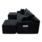 94.5" U-Shaped Sectional Sofa with Deep Seat, No Assembly Modular Cloud Couch in Corduroy Fabric with Ottoman, Space-Saving Sleeper for Living Room Bedroom Apartment, Black