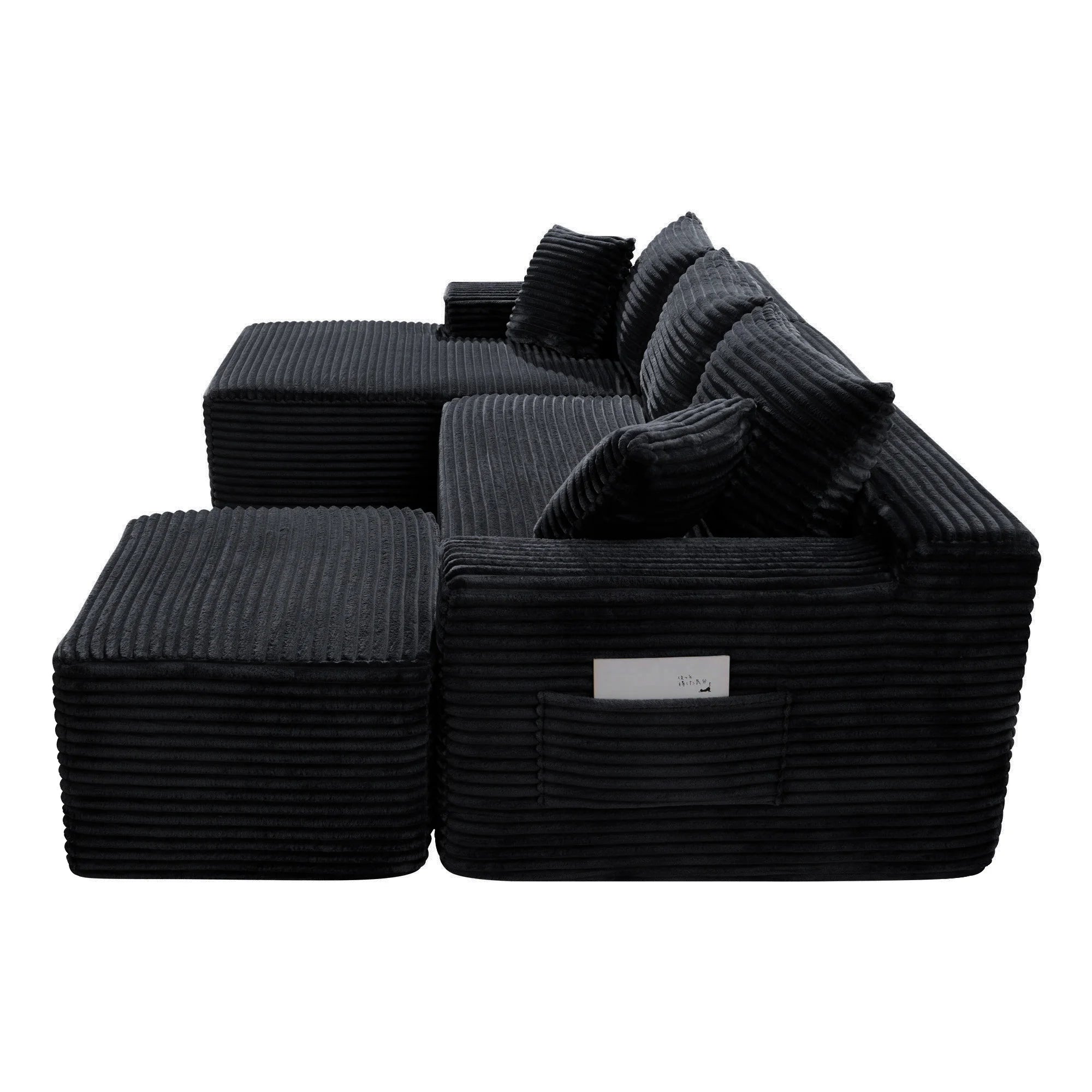 94.5" U-Shaped Sectional Sofa with Deep Seat, No Assembly Modular Cloud Couch in Corduroy Fabric with Ottoman, Space-Saving Sleeper for Living Room Bedroom Apartment, Black
