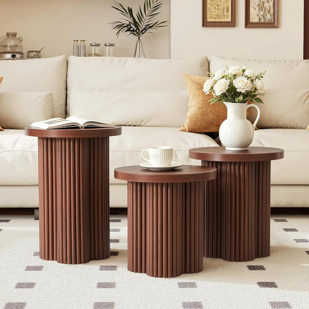 Nesting Coffee Table Set of 3, Mid Century Modern Wooden Accent Tables for Living Room Home Office Small Space