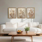 Wildflower Meadow Neutral Floral Canvas Wall Art Set – 3 Piece