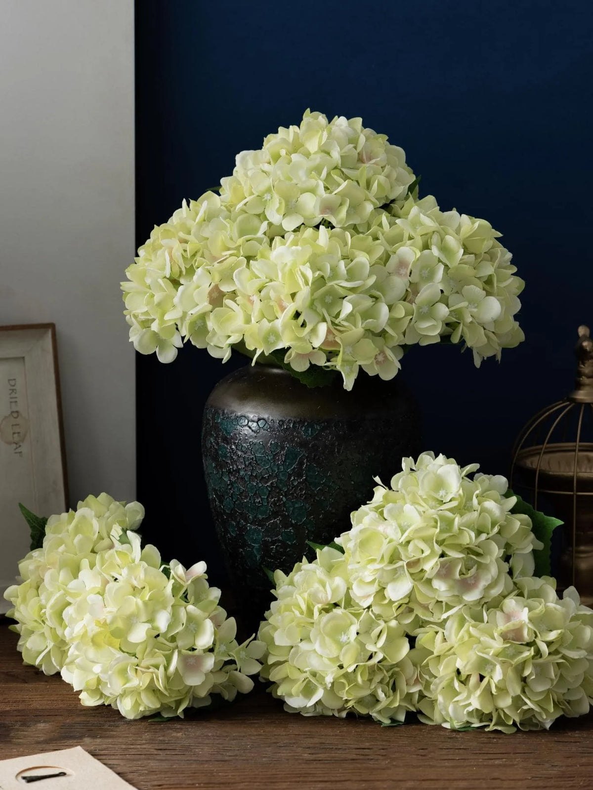 MEHELANY 1pc Light Green Artificial Hydrangea Flower, Realistic Silk High-Quality Artificial Flower, Suitable For DIY Wedding Bouquet, Party, Autumn Home Living Room Kitchen Garden Hotel Office Decoration,  Thanksgiving Harve