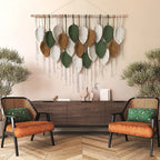 39"W×29.5"L Boho Handwoven Leaf Feather Wall Hanging Tapestry, Bohemian Wall Decor for Bedroom Nursery Dorm Living Space