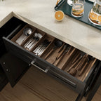 L-Shaped Kitchen Pantry Cabinet with 4 Doors, 2 Drawers, Open Storage & Spacious Countertop
