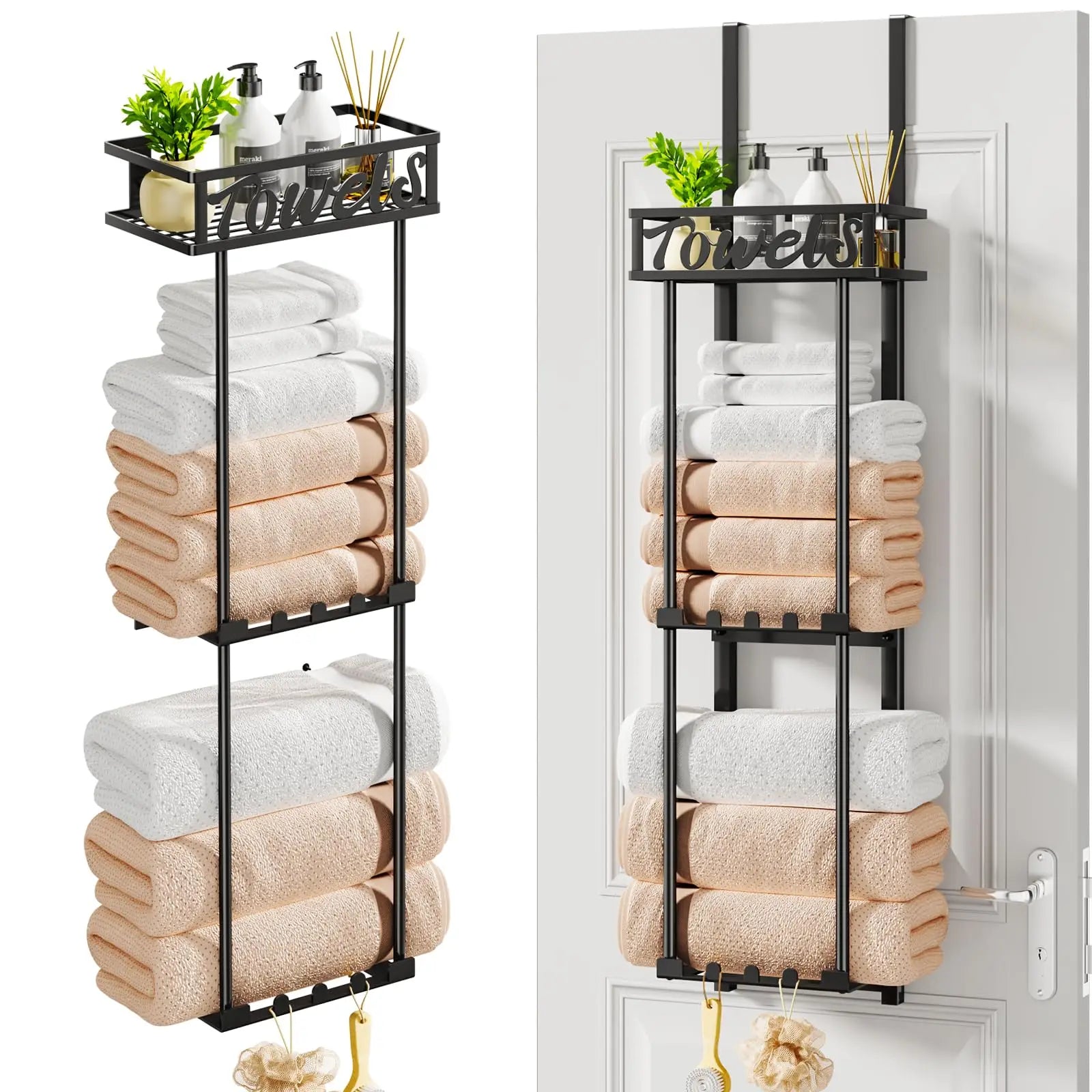 HavenHarbor Over-the-Door & Wall-Mounted Towel Rack with Storage Shelf