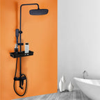 Matte Black Rainfall Shower System with Storage Shelf & Handheld Shower