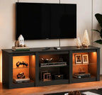 58" Wooden Modern LED TV Console With RGB Lights & Adjustable Glass Shelves Fits 65/70 Inch TV, Custom