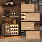 3-Tier Wine Bar Cabinet with LED Lights, Wine Rack, Glass Holder & Mesh Door Storage
