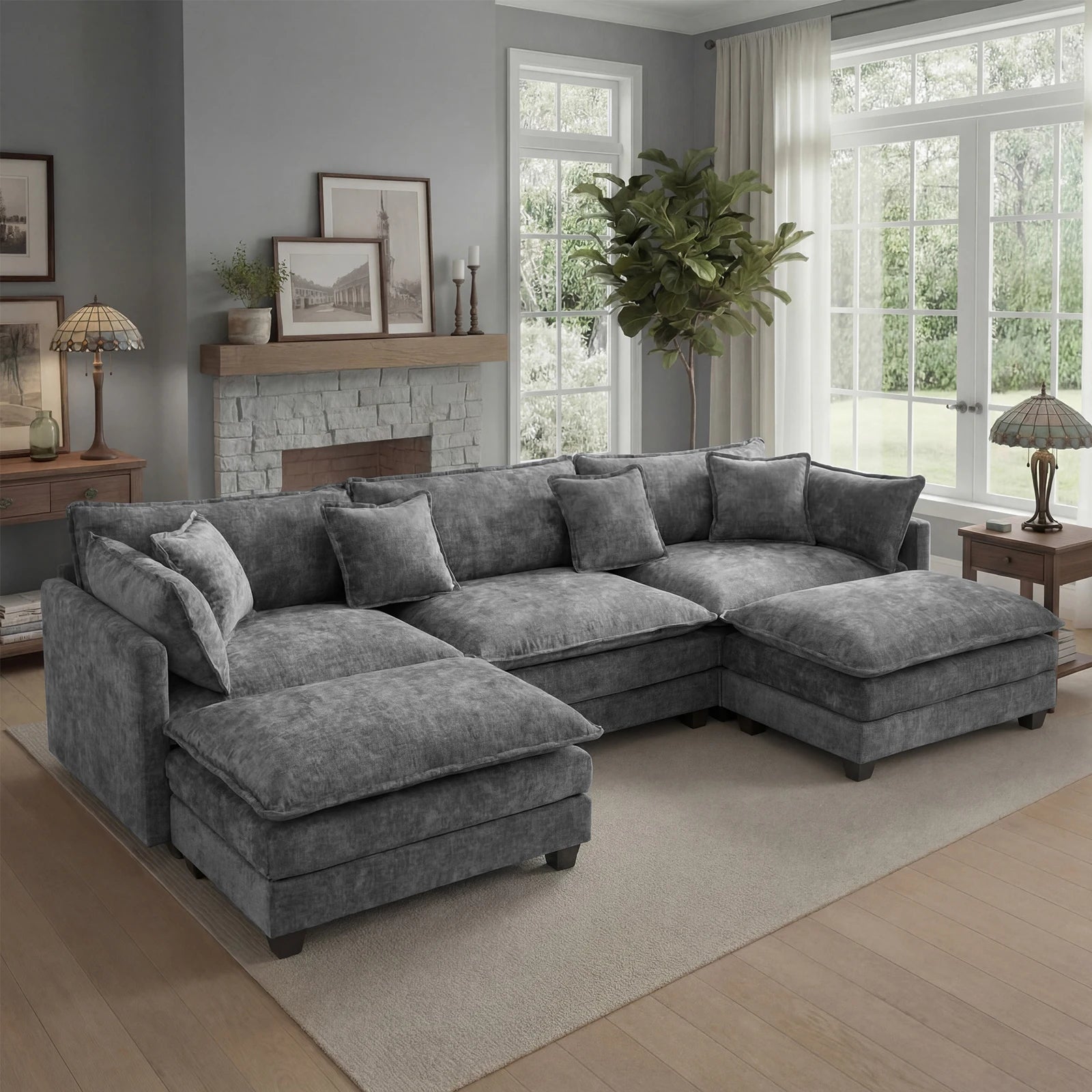 Modular Cloud Sectional Sofa with Ottoman
