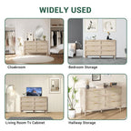 Haven Ridge Mid-Century Rattan Dresser with Gold Handles – 6 Drawer