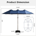 Solara 15FT Double-Sided Patio Umbrella with Solar LED Lighting