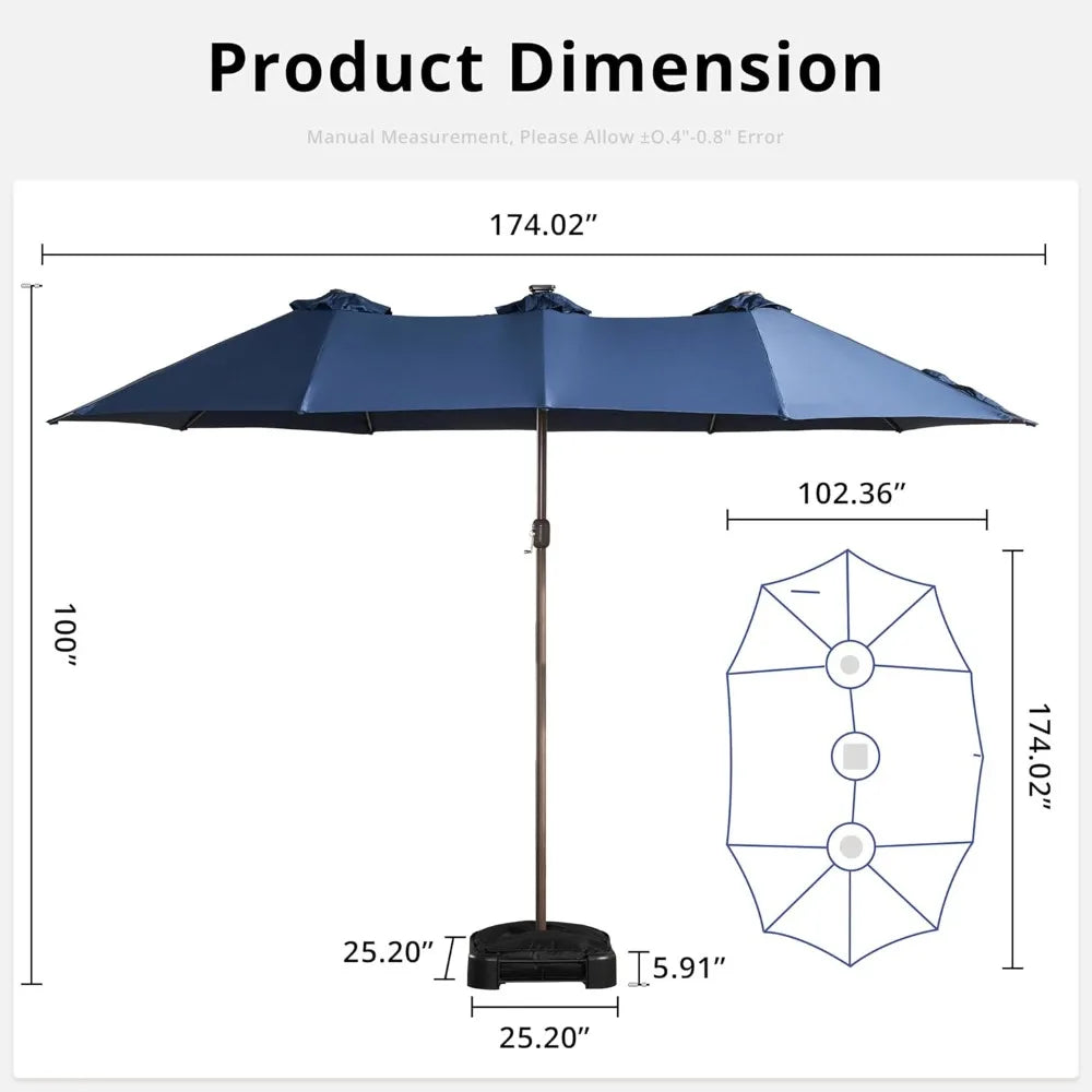 Solara 15FT Double-Sided Patio Umbrella with Solar LED Lighting
