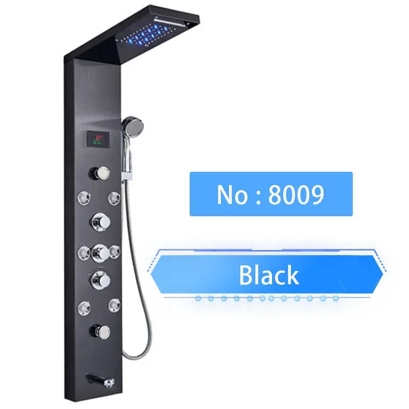 Cascade Luxe LED Shower Panel System with Digital Temperature Display & SPA Massage Jets