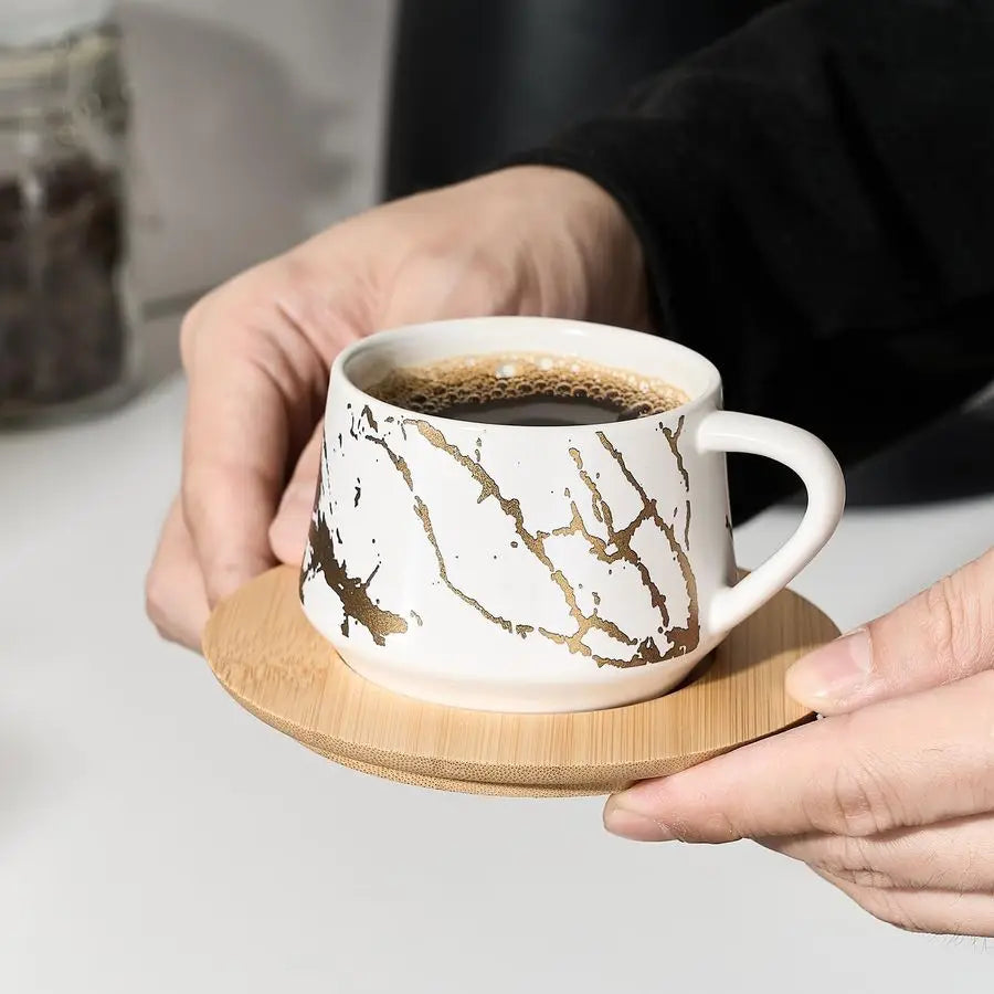 Café Lumière Ceramic Espresso Cup Set with Metal Stand