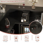 L-Shaped Corner Bar Cabinet with Fridge Space, LED Lights, Wine Storage & Charging Station