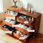 Walnut Modern Wood Dresser – 6 Drawer Storage Cabinet