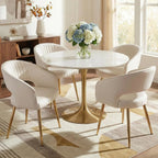 Luxe Haven Cream Faux Leather Dining Chairs with Gold Legs