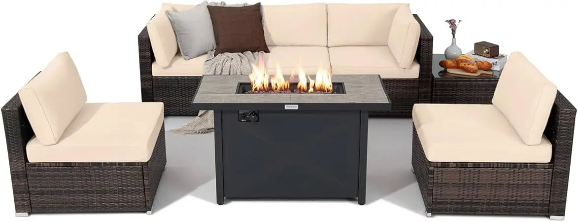 Monterey 7-Piece Patio Lounge Set with Fire Pit Table
