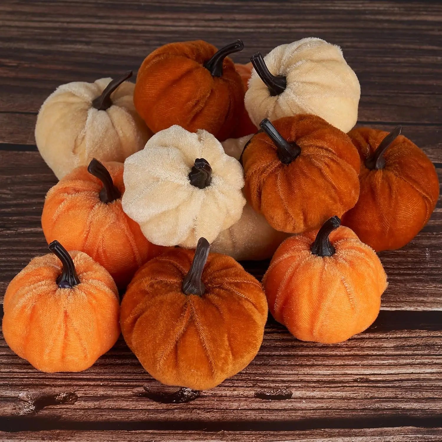 12-Piece Velvet Pumpkin Décor Set – Farmhouse Fall & Thanksgiving Decorations
