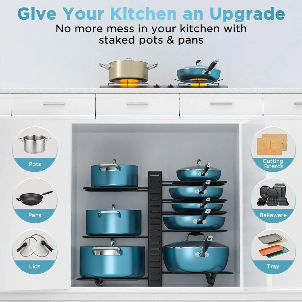 8-Tier Adjustable Pots & Pans Organizer Rack