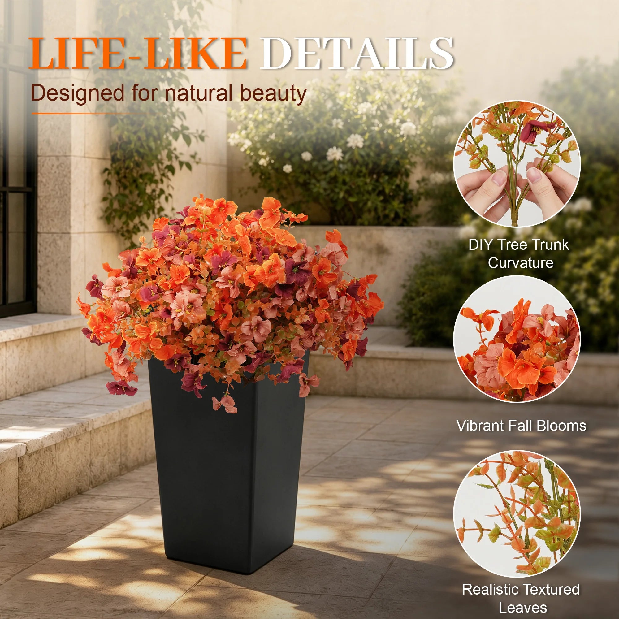 Harvest 24" Artificial Orange Daisy Planters – 2-Piece Fall Porch & Entryway Décor Set