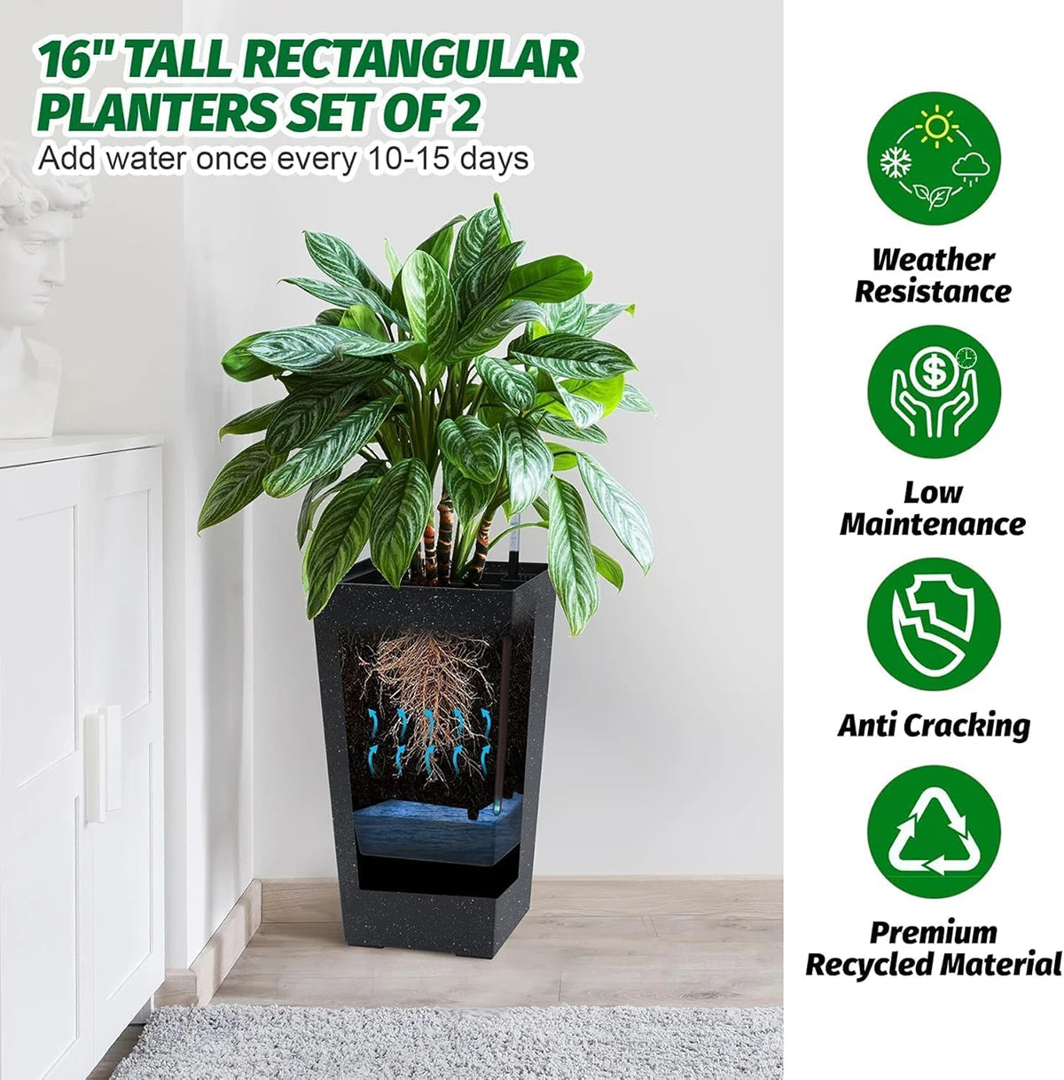 Haven Ridge Modern Self-Watering Rectangular Planter Set – 2 Piece